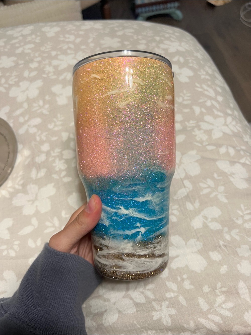 Handmade Yeti Glitter Ocean Tumbler - Pink & Blue